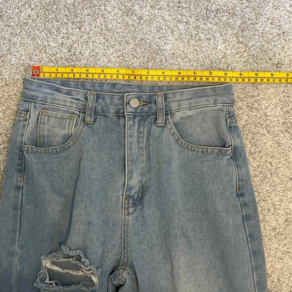 Shein Light Blue Denim Distressed High Rise Straight Leg Jeans‎ Size 2 - Picture 6 of 7